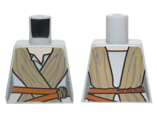 Lego Torso SW Female Outline, Open Neck Shirt, Dark Tan Tied Robe, Dark Orange Belt Pattern / Light Bluish Gray