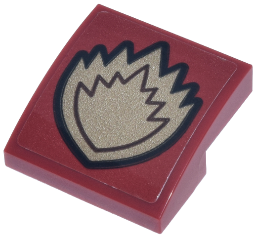 Lego Slope, Curved 2 x 2 x 2/3 with Dark Tan Flame Ravager Symbol with Dark Brown and Black Outline Pattern (Sticker) - Set 76341
