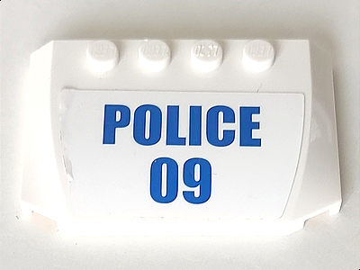Lego Wedge 4 x 6 x 2/3 Triple Curved with Blue 'POLICE 09' Pattern (Sticker) - Set 60142