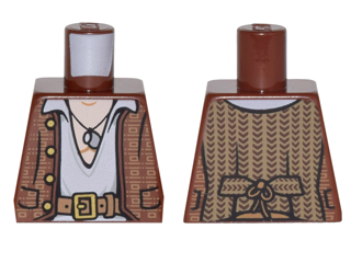 Lego Torso PotC Vest with Gold Design with White Open Shirt, Belt and Pendant Pattern / Reddish Brown