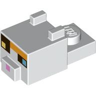 Lego Animal Body Part, Cat Head 1 x 2 with Cube with Bright Light Yellow, Bright Light Blue Eyes, Bright Pink Nose, Bright Light Orange Forehead print / White