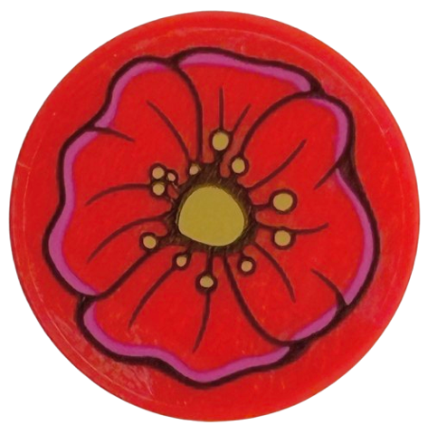 Lego Tile, Round 3 x 3 with Poppy Flower, Dark Pink Petal Edges with Gold Centre and Stamens Pattern (Sticker) - Set 75691