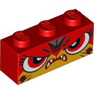 Lego Brick 1 x 3 with Unikitty Angry, Red Eyes, Teeth / Red