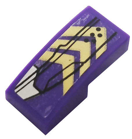 Lego Slope, Curved 2 x 1 x 2/3 with Gold Chevrons, Silver Hull Plate and Black Lines Pattern Model Left Side (Sticker) - Set 76144