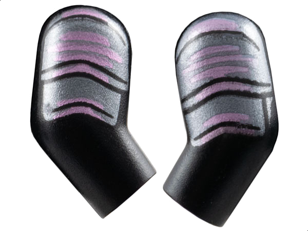 Lego Arm, (Matching Left and Right) Pair with Dark Silver Armor with Metallic Pink Stripes Pattern / Black