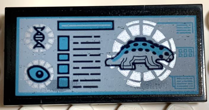 Lego Tile 2 x 4 with Ankylosaurus Dinosaur, Eye and DNA Double Helix Pattern (Sticker) - Set 75939 / Black