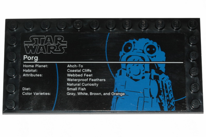 Lego Tile, Modified 6 x 12 with Studs on Edges with Star Wars Logo and 'Porg' Pattern (Sticker) - Set 75230