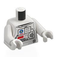 Lego Torso, Astronaut Space Suit, Black/Dark Bluish Grey Controls, Gold Space Shuttle in Blue Circle, Red Shapes Print, White Arms and Hands