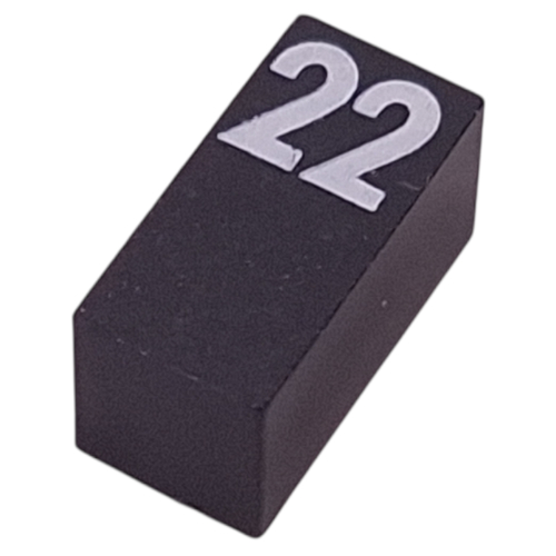 Lego Modulex Tile 1 x 2 with White '22' Half Size Print, without Internal Supports / Modulex Black