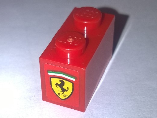 Lego Brick 1 x 2 with Ferrari Logo, Black Horse on Yellow Background Pattern on End (Sticker) - Set 10248