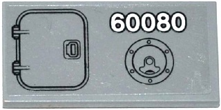 Lego Tile 2 x 4 with Hatch Door, '60080' and Filler Cap Pattern (Sticker) - Set 60080 / Light Bluish Gray