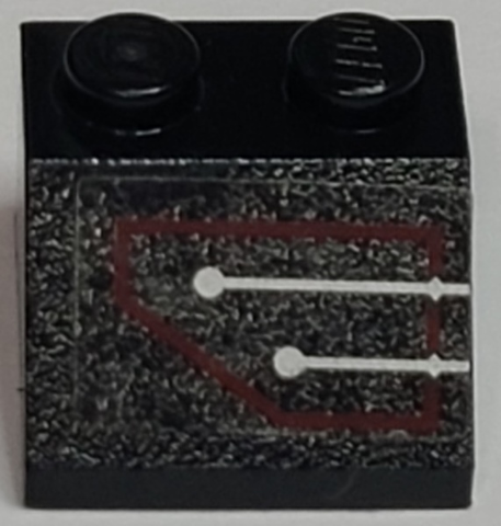 Lego Slope 45 2 x 2 with Silver Circuitry, 2 Lines Straight in Red Outline Pattern (Sticker) - Set 7702 / Black