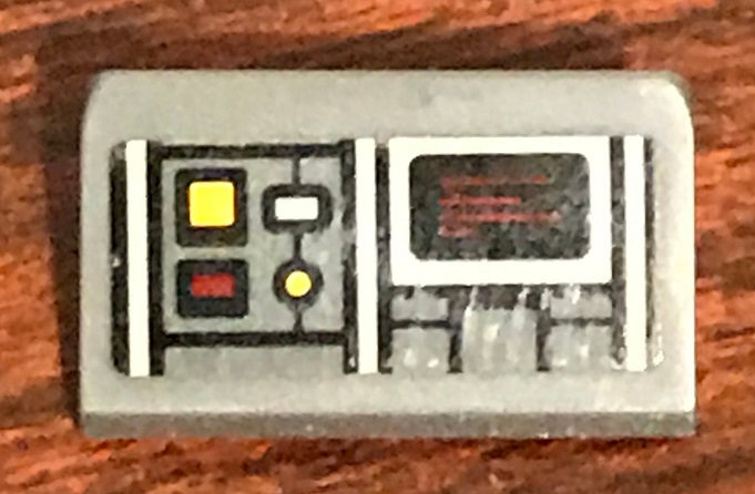 Lego Slope 30 1 x 2 x 2/3 with SW Control Panel with Screen, Red, White and Yellow Square Buttons Pattern (Sticker) - Set 75158 / Dark Bluish Gray