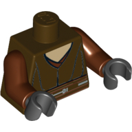 Lego Torso Jedi Robe, White Undershirt Print (Plo Koon), Reddish Brown Arms, Black Hands / Dark Brown