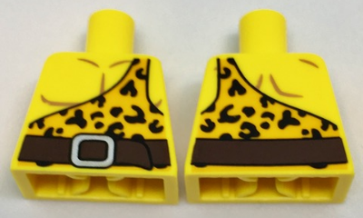 Lego Torso Bright Light Orange Shirt with One Strap and Leopard Spots and Reddish Brown Belt Pattern / Yellow