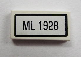 Lego Tile 1 x 2 with 'ML 1928' Pattern (Sticker) - Set 10219 / White