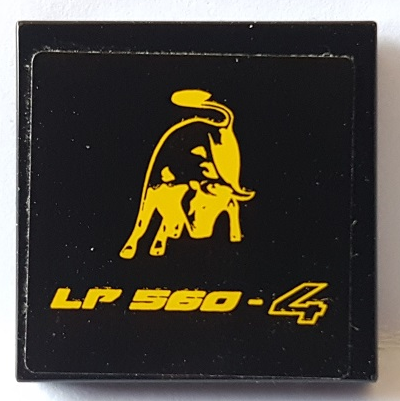 Lego Tile 2 x 2 with Yellow Lamborghini Bull Logo and 'LP 560-4' Pattern (Sticker) - Set 8169