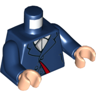 Lego Torso Suit Jacket with Lapels, Buttons and Dark Red Lining over White Shirt with Collar Print, Dark Blue Arms, Light Nougat Hands
