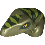 Lego Animal Body Part, Dinosaur, Raptor Head with Tan Teeth and Dark Green and Lime Stripes Print