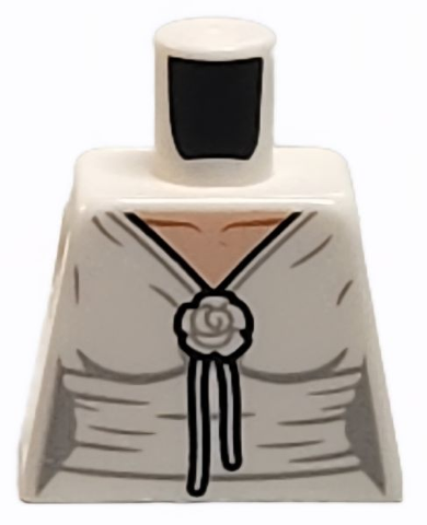 Lego Torso Female Dress with Flower and Laces, Light Bluish Gray Creases, Light Nougat Neck and Back Pattern / White
