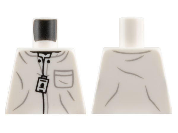 Lego Torso Lab Uniform Top with Light Bluish Gray Pocket and Folds, Black Buttons and ID Badge Pattern / White