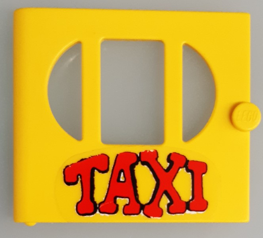 Lego Fabuland Door with Oval Pane in 3 Sections with 'TAXI' Pattern (Sticker) - Sets 128-1 / 338-2 / Yellow