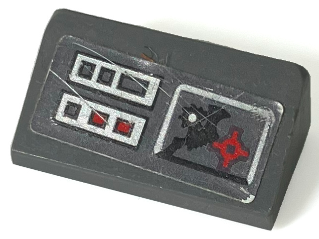 Lego Slope 30 1 x 2 x 2/3 with Control Panel with Black Techno-Blade, Red Crosshair, Buttons and Lights on Silver Rectangles Pattern (Sticker) - Set 70726