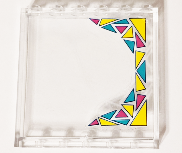 Lego Panel 1 x 6 x 5 with Dark Turquoise, Magenta, and Bright Light Orange Triangles Pattern Model Left Side (Sticker) - Set 41344