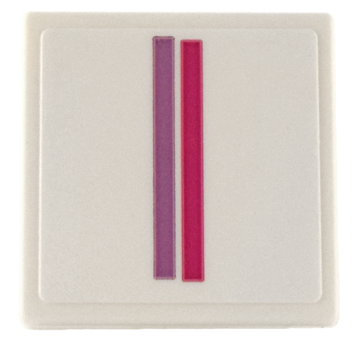 Lego Road Sign 2 x 2 Square with Open O Clip with Medium Lavender and Magenta Letter I (2 Stripes) Pattern (Sticker) - Set 41732 / White