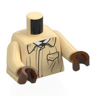 Lego Torso Jacket with Pocket, White Shirt Print, Tan Arms, Reddish Brown Hands