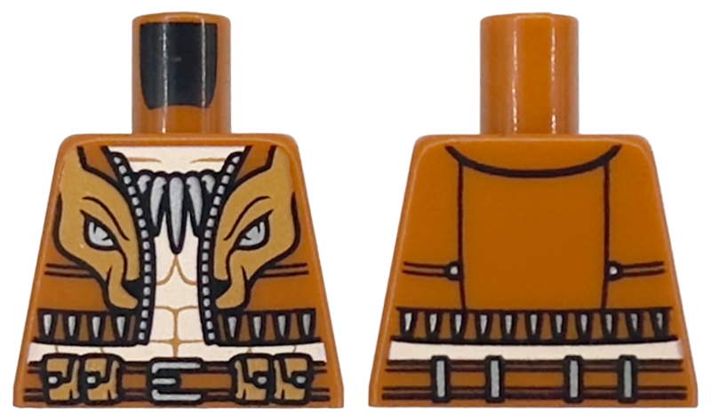 Lego Torso Spider-Man Bare Chest with Fang Necklace, Lion Head Vest and Belt with Pouches Pattern / Dark Orange