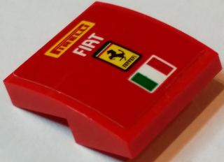 Lego Slope, Curved 2 x 2 x 2/3 with 'PIRELLI', 'FIAT', Ferrari Logo and Italian Flag Pattern (Sticker) - Set 75913 / Red