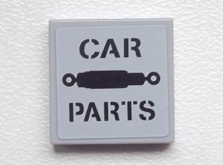 Lego Tile 2 x 2 with 'CAR PARTS' and Shock Absorber Pattern (Sticker) - Set 9486