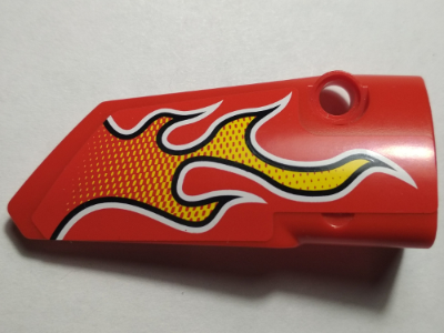 Lego Technic, Panel Fairing # 4 Small Smooth Long, Side B with Flames Pattern (Sticker) - Set 42005 / Red