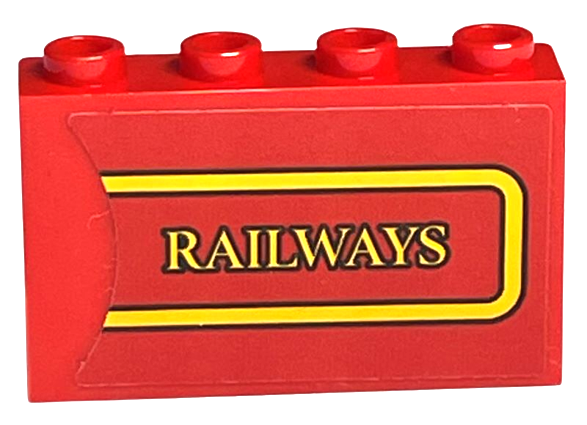 Lego Panel 1 x 4 x 2 with Side Supports - Hollow Studs with Bright Light Orange 'RAILWAYS' and Border Pattern (Sticker) - Set 76405