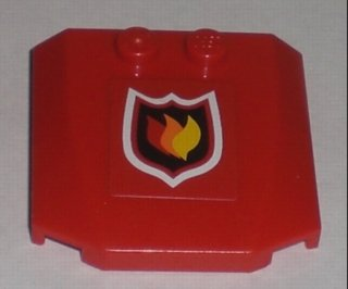 Lego Wedge 4 x 4 x 2/3 Triple Curved with Fire Logo Pattern (Sticker) - Set 7206 / Red