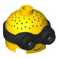 Lego Minifig Head Special, Minion, Low, with Black 2-Eyed Goggles Pattern, Stubble Hair print