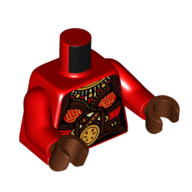 Lego Torso, Tribal Decorations in Dark Brown and Tan, Beads Print, Red Arms, Reddish Brown Hands / Red