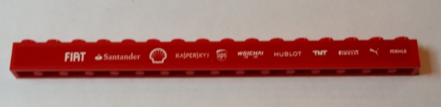 Lego Brick 1 x 16 with 'FIAT', 'Santander', Shell Logo, 'KASPERSKY lab', ups Logo, 'WEICHAI', HUBLOT', 'TNT', PIRELLI', Puma Logo and 'MAHLE' Pattern (Stickers) - Set 75913 / Red