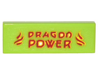 Lego Tile 1 x 3 with Red and Yellow Flames and 'DRAGON POWER' Pattern (Sticker) - Set 70620