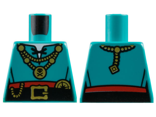 Lego Torso Shirt with Black Laces and Belt, Red Skirt and Gold Necklaces, Buckle and Compass Pattern / Dark Turquoise