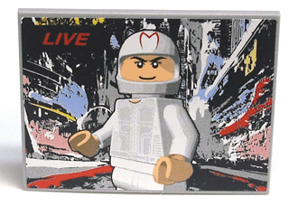 Lego Slope 10 6 x 8 with White Minifigure Racer and 'LIVE' Pattern (Sticker) - Set 8161 / Light Bluish Gray