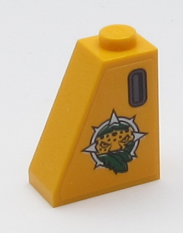Lego Slope 65 2 x 1 x 2 with Leopard Head, Leaves and Dark Bluish Gray Handle Pattern Model Right Side (Sticker) - Set 60161