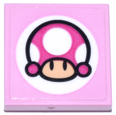 Lego Tile 2 x 2 with White Circle and Dark Pink, Black and Light Nougat Toadette Pattern (Sticker) - Set 72044