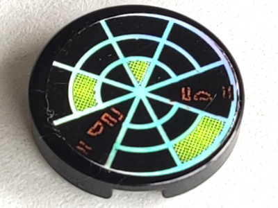 Lego Tile, Round 2 x 2 with Iridescent Mirrored Radar Type 3 Pattern (Sticker) - Sets 7645 / 7646 / 7649