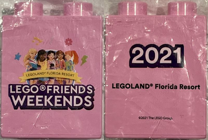 Lego Duplo, Brick 1 x 2 x 2 with LEGOLAND Florida Resort LEGO Friends Weekends 2021 Pattern