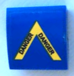 Lego Slope, Curved 2 x 2 x 2/3 with Yellow Arrow with Black 'DANGER' on Blue Background Pattern (Sticker) - Set 60208