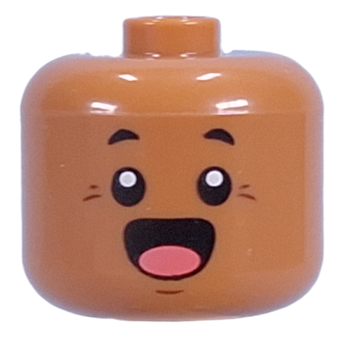 Lego Bigfig Head with Small Black Eyes, Wide Open Mouth print / Medium Nougat