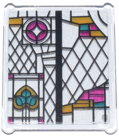 Lego Glass for Window 1 x 3 x 3 Flat Front with Black, Bright Light Orange, Dark Turquoise, and Magenta Stained Glass Pattern 3 (Sticker) - Set 76437 / Trans-Clear