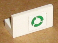 Lego Panel 1 x 2 x 1 with Green Recycling Arrows Pattern (Sticker) - Set 7991 / White